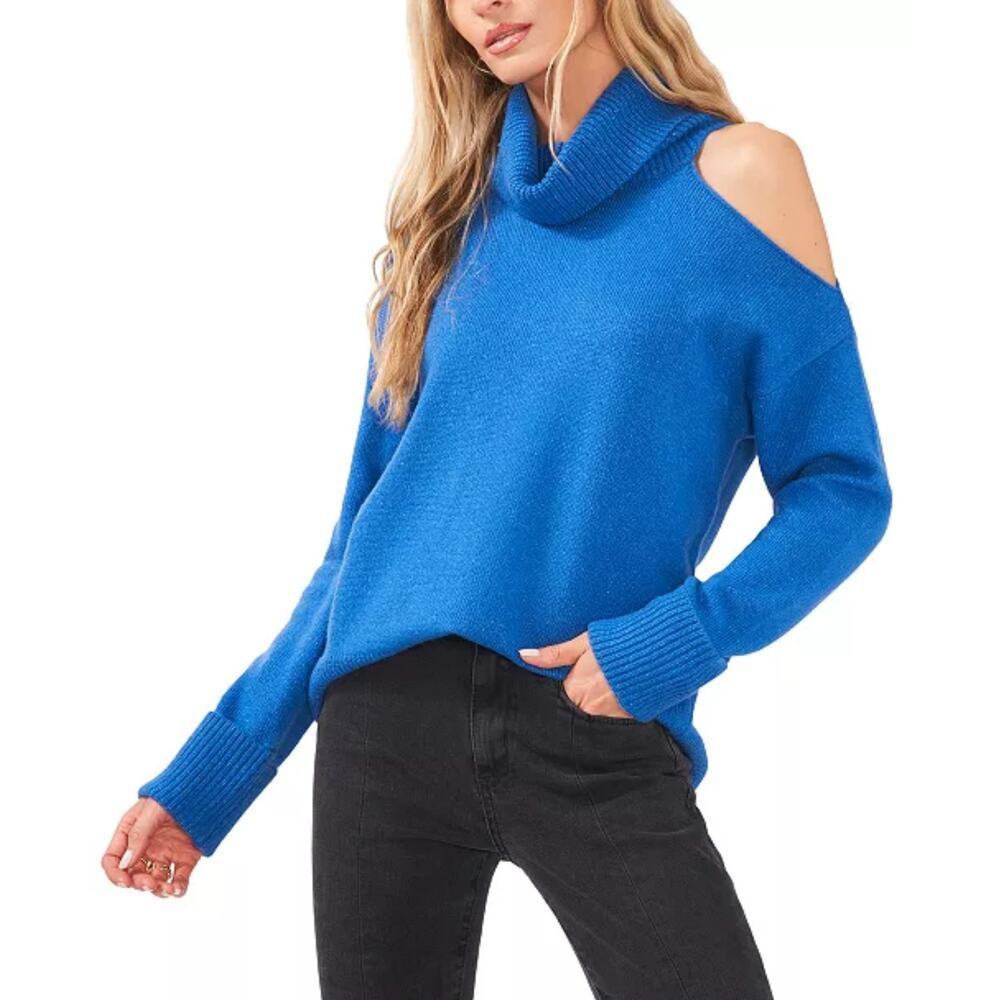 1.STATE Cutout Shoulder Turtleneck Sweater in Blue Size M